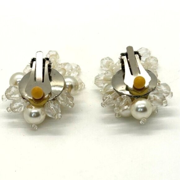 Vintage Clip-On Earrings Faux Pearls & Beaded Bridal Prom Formal Jewelry - Picture 10 of 16